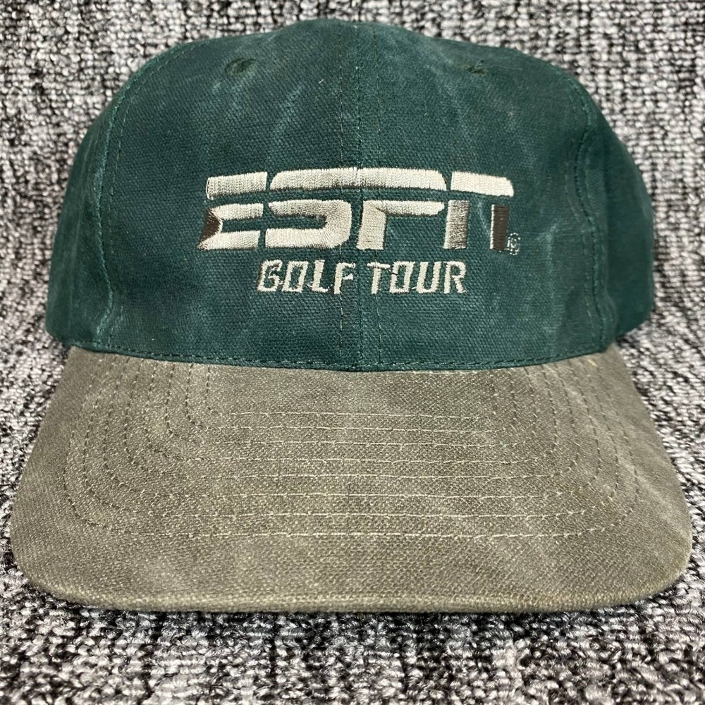 Vintage ESPN Golf Tour Hat Strapback KC Caps Dad Cap Green Suede Brim Baseball